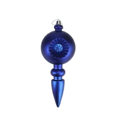 4ct Matte Royal Blue Retro Reflector Shatterproof Christmas Finial Ornaments 7.5"