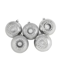 5ct Silver Retro Reflector Shatterproof 2-Finish Christmas Ball Ornaments 3.25" (80mm)