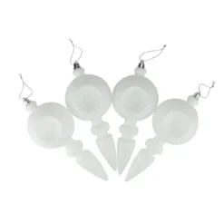 4ct White Retro Reflector Shatterproof Matte Christmas Finial Ornaments 7.5"