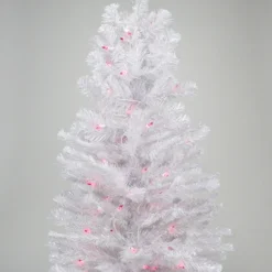 3' Pre-lit White Iridescent Pine Artificial Christmas Tree - Pink Lights
