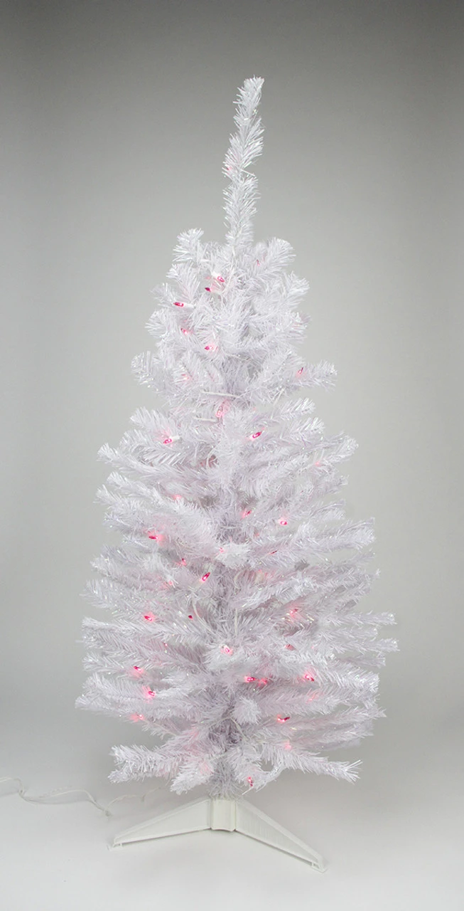 3' Pre-lit White Iridescent Pine Artificial Christmas Tree - Pink Lights 1 3' Pre-lit White Iridescent Pine Artificial Christmas Tree - Pink Lights