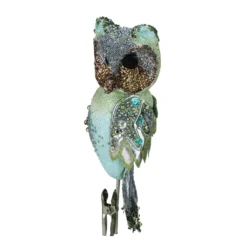 10" Green Glittered And Sequined Owl Clip On Christmas Ornament
