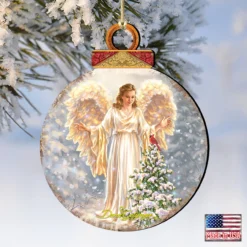 Set Of 2 Angel And Cardinal In A Woodland Wooden Christmas Ornaments 5.5" -Christmas Trees Shop 8021046 1565 4 07990.1667548835
