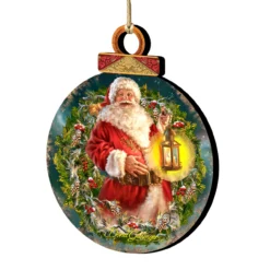Set Of 2 Enchanted Christmas Santa Claus Wooden Ornaments 5.5"