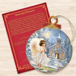 Set Of 2 Angel At The Chapel Round Wooden Christmas Ornaments 5.5" -Christmas Trees Shop 8021121 1606 3 18345.1667548850