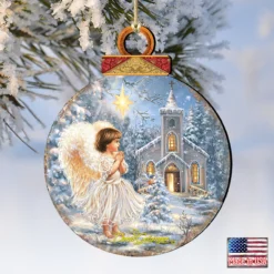 Set Of 2 Angel At The Chapel Round Wooden Christmas Ornaments 5.5" -Christmas Trees Shop 8021121 1606 4 10785.1667548850