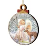Set Of 2 Angel With Friends In The Woodland Round Wooden Christmas Ornaments 5.5"