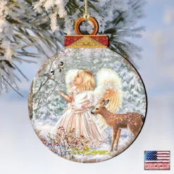 Set Of 2 Angel With Friends In The Woodland Round Wooden Christmas Ornaments 5.5" -Christmas Trees Shop 8021122 1703 4 34984.1667548792