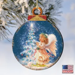 Set Of 2 Angel Wish Round Wooden Christmas Ornaments 5.5" -Christmas Trees Shop 8021152 0703 4 40219.1667548812