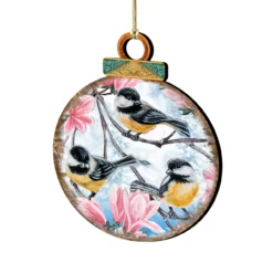 Set Of 2 Perching Birds Wooden Christmas Ornaments 5.5"