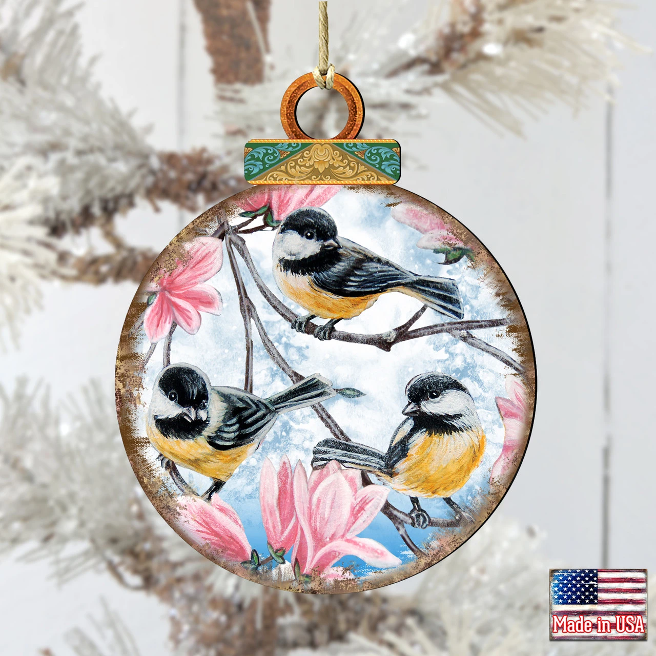 Set Of 2 Perching Birds Wooden Christmas Ornaments 5.5" 2 Set Of 2 Perching Birds Wooden Christmas Ornaments 5.5" - Image 2