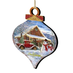 Set Of 2 Christmas Country Store Wooden Ornaments 5.5"