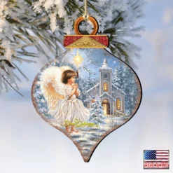 Set Of 2 Angel At The Chapel Onion Shaped Wooden Christmas Ornaments 5.5" -Christmas Trees Shop 8031121 1606 4 58590.1667548769