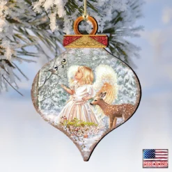 Set Of 2 Angel With Friends In The Woodland Onion Shaped Wooden Christmas Ornaments 5.5" 7 Set Of 2 Angel With Friends In The Woodland Onion Shaped Wooden Christmas Ornaments 5.5" -Christmas Trees Shop 8031122 1703 4 97801.1667548772