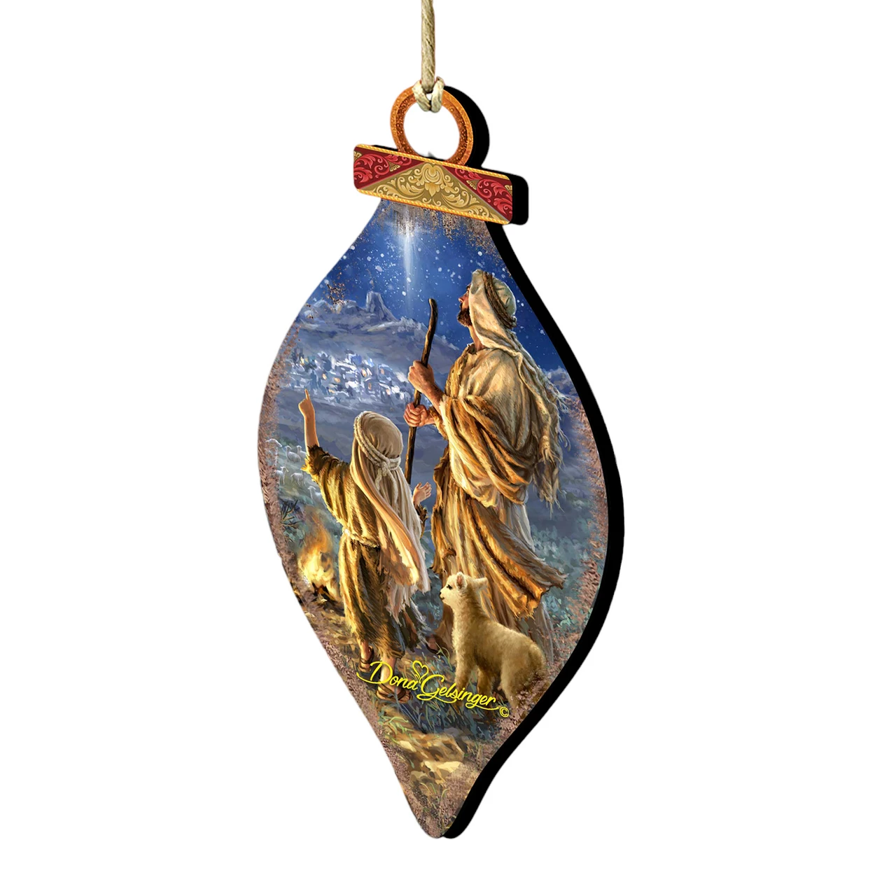 Set Of 2 Watching Shepherds Finial Teardrop Shaped Wooden Christmas Ornaments 5.5" 1 Set Of 2 Watching Shepherds Finial Teardrop Shaped Wooden Christmas Ornaments 5.5"