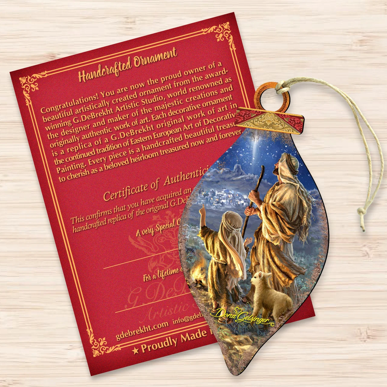 Set Of 2 Watching Shepherds Finial Teardrop Shaped Wooden Christmas Ornaments 5.5" 3 Set Of 2 Watching Shepherds Finial Teardrop Shaped Wooden Christmas Ornaments 5.5" - Image 3