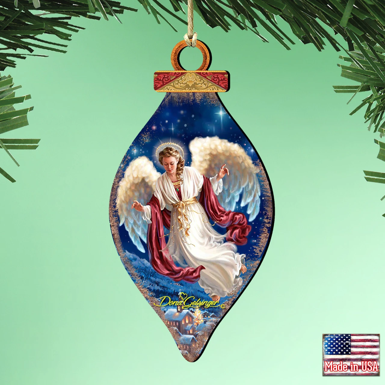 Set Of 2 LovelyAngel Wooden Christmas Ornaments 5.5" 2 Set Of 2 LovelyAngel Wooden Christmas Ornaments 5.5" - Image 2