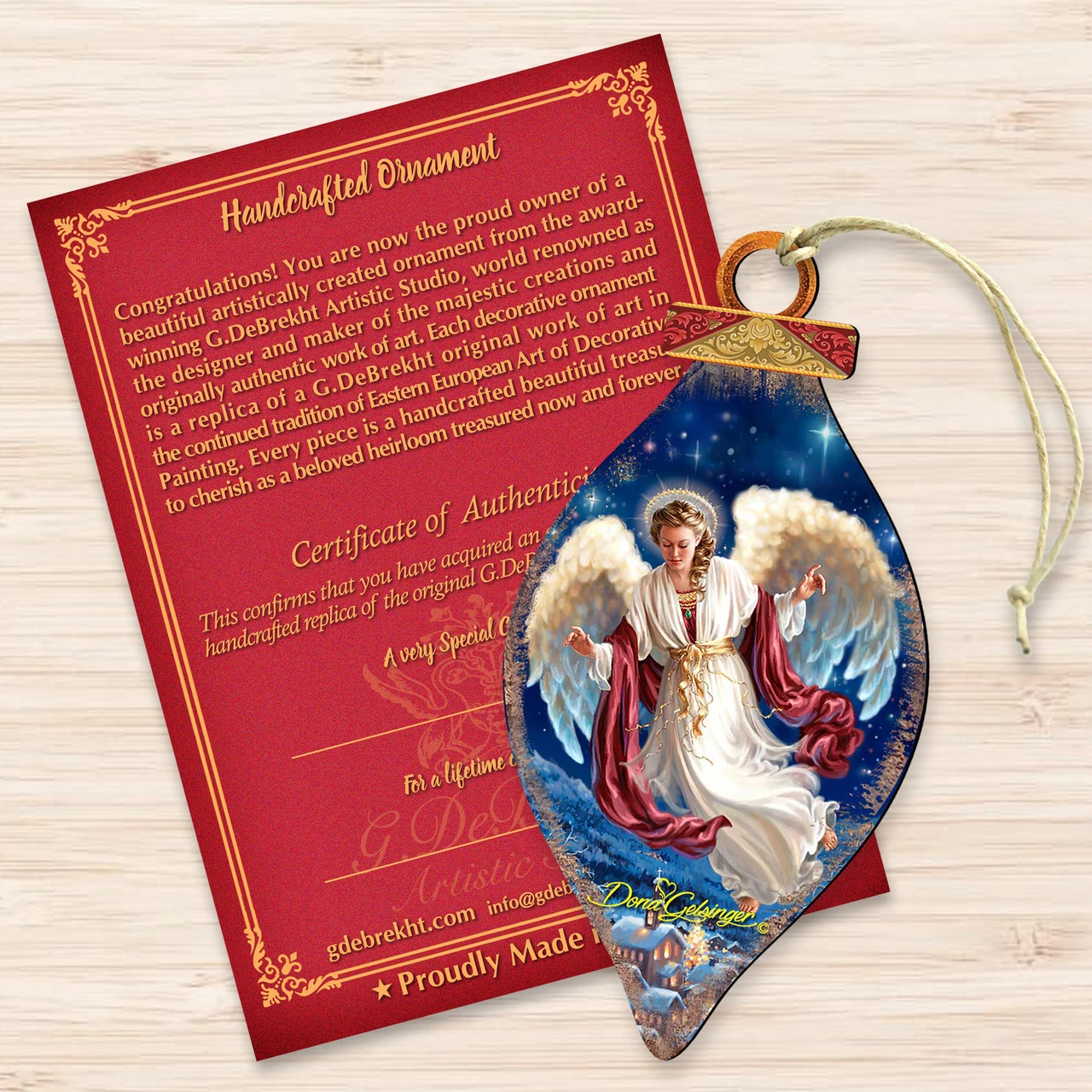 Set Of 2 LovelyAngel Wooden Christmas Ornaments 5.5" 3 Set Of 2 LovelyAngel Wooden Christmas Ornaments 5.5" - Image 3