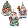 Set Of 3 Santa Christmas Trees With His Forest Friends Ornaments 5.5"