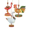 Set Of 3 Floral Carousel Animals Wooden Christmas Ornaments 5.5"