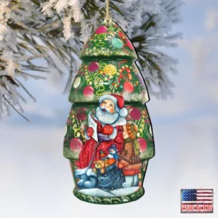 Set Of 2 Santa Claus In A Christmas Tree Wooden Ornaments 5.5" -Christmas Trees Shop 8110802 4 58498.1667549780