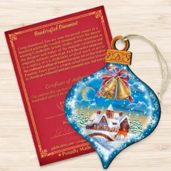 Set Of 2 Winter House Onion Shaped Wooden Christmas Ornaments 5.5" -Christmas Trees Shop 8112182 3 09491.1667549791