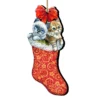 Set Of 2 Kitty Cats Christmas Stocking Wood Ornaments 5.5"