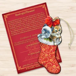 Set Of 2 Kitty Cats Christmas Stocking Wood Ornaments 5.5" -Christmas Trees Shop 8114021 3 52801.1667549765