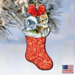 Set Of 2 Kitty Cats Christmas Stocking Wood Ornaments 5.5" -Christmas Trees Shop 8114021 4 04283.1667549766