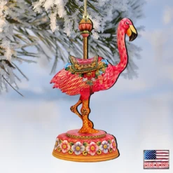 Set Of 2 Carousel Flamingo WoodenChristmas Ornaments 5.5" -Christmas Trees Shop 8114035 4 43696.1667549771