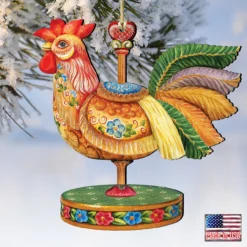 Set Of 2 Rooster Carousel Wooden Christmas Ornaments 5.5" -Christmas Trees Shop 8114038 4 17351.1667549776