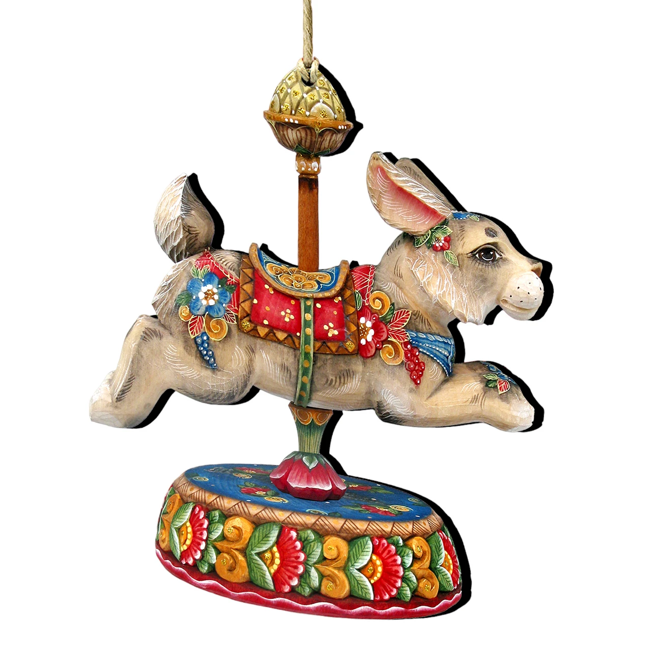 Set Of 2 Bunny Carousel Wooden Easter And Christmas Ornaments 5.5" 1 Set Of 2 Bunny Carousel Wooden Easter And Christmas Ornaments 5.5"