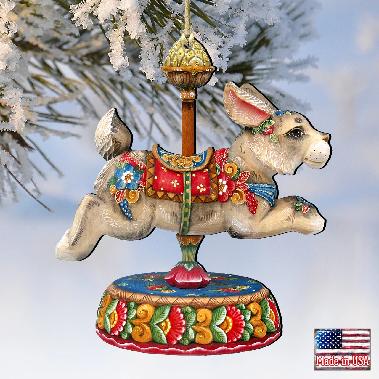Set Of 2 Bunny Carousel Wooden Easter And Christmas Ornaments 5.5" 4 Set Of 2 Bunny Carousel Wooden Easter And Christmas Ornaments 5.5" - Image 4