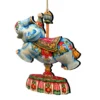 Set Of 2 Floral Elephant Carousel Wooden Christmas Ornaments 5.5"