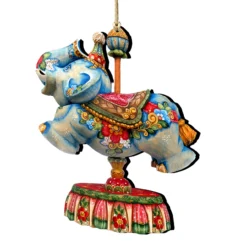 Set Of 2 Floral Elephant Carousel Wooden Christmas Ornaments 5.5"