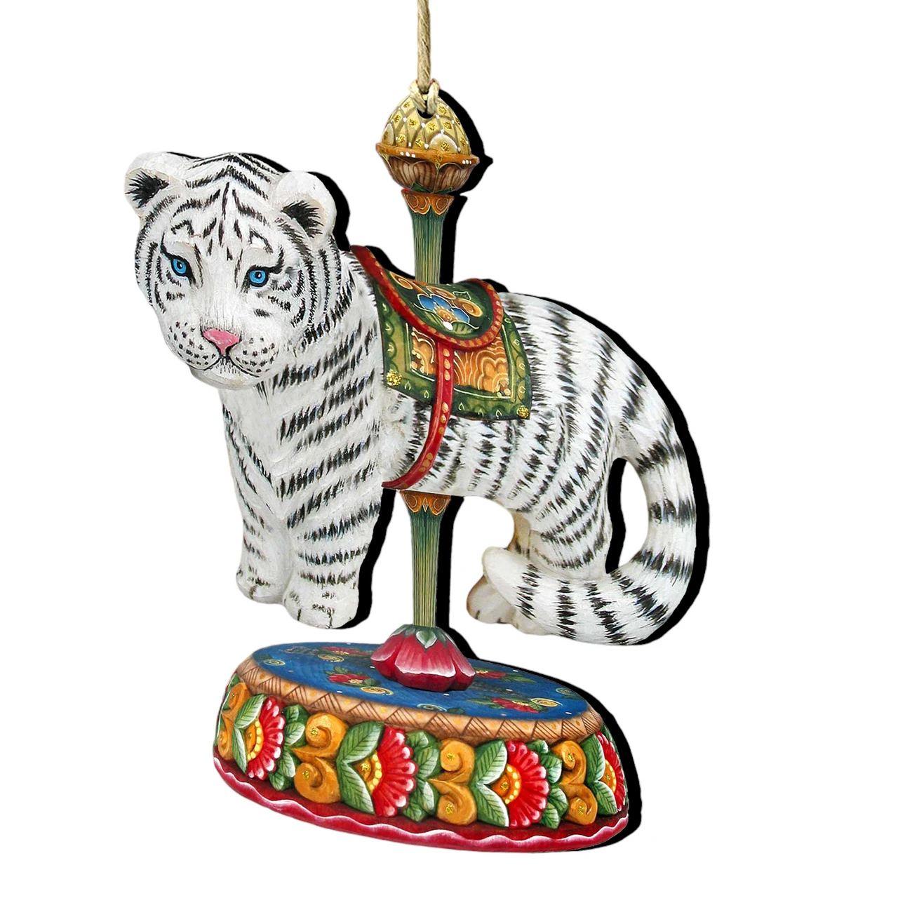 Set Of 2 Tiger Carousel Wooden Christmas Ornaments 5.5" 1 Set Of 2 Tiger Carousel Wooden Christmas Ornaments 5.5"