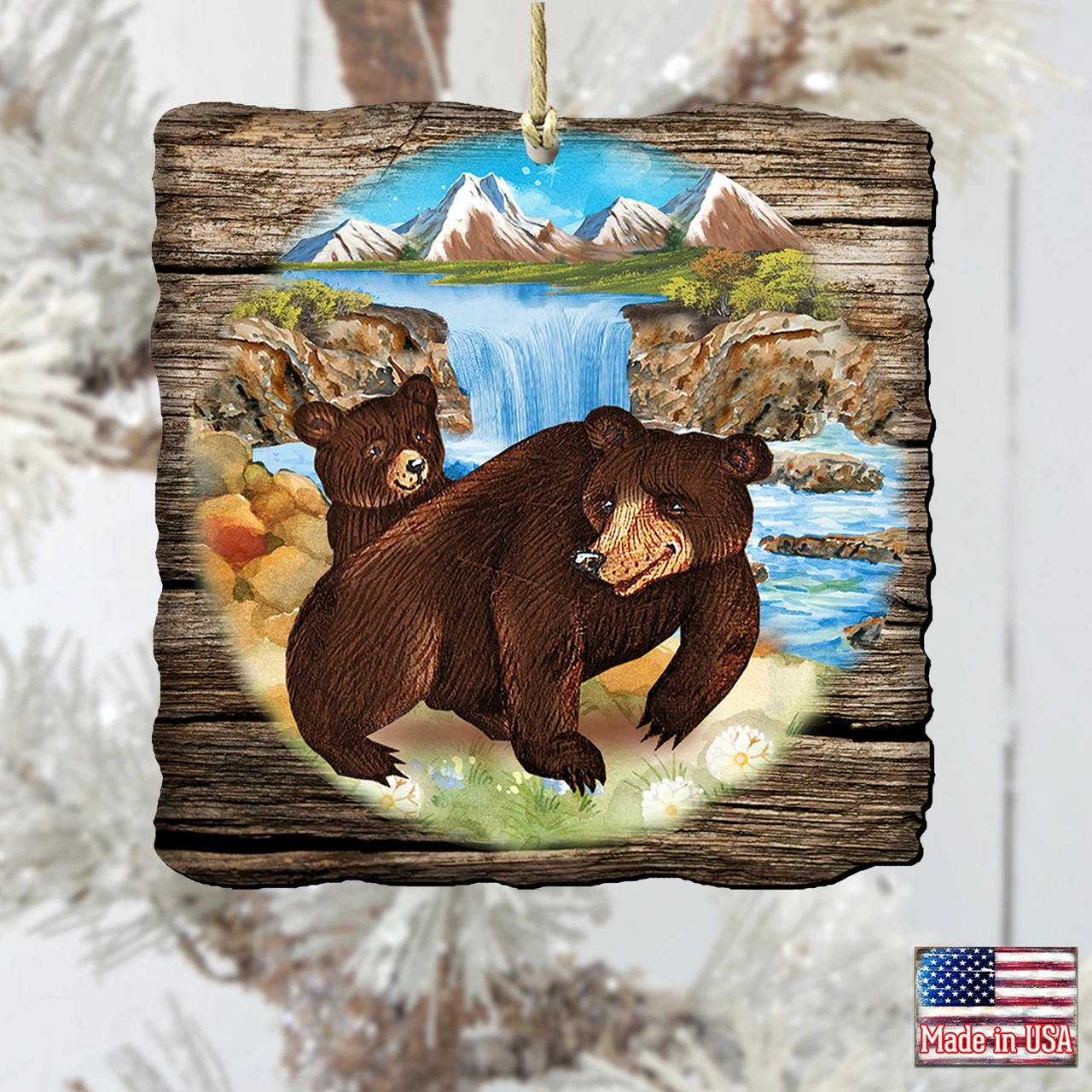 Set Of 2 Adorable Bears In A Cabin Wooden Christmas Ornaments 5.5" 2 Set Of 2 Adorable Bears In A Cabin Wooden Christmas Ornaments 5.5" - Image 2