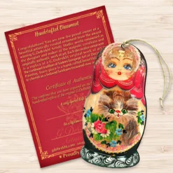 Set Of 2 Matreshka Doll With Cute Cat Wooden Christmas Ornaments 5.5" -Christmas Trees Shop 8115059 3 76803.1667549818