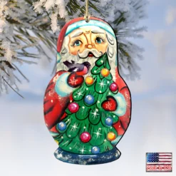 Set Of 2 Santa Matreshka Doll Christmas Tree Wooden Ornaments -Christmas Trees Shop 8115060 4 65971.1667549822