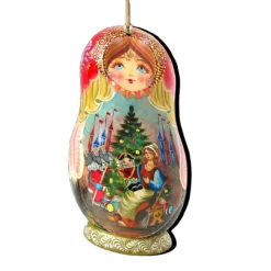 Set Of 2 Matreshka Doll Nutcracker Tale Wooden Christmas Ornaments 5.5"