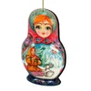 Set Of 2 Matreshka Doll Santa Bunny Wooden Christmas Ornaments 5.5"