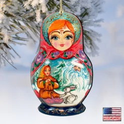 Set Of 2 Matreshka Doll Santa Bunny Wooden Christmas Ornaments 5.5" -Christmas Trees Shop 8115951 4 95755.1667549843