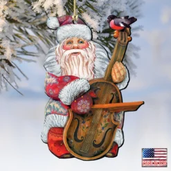 Set Of 2 Santa Claus Playing Violin Wooden Christmas Ornaments 5.5" -Christmas Trees Shop 8116210 4 50314.1667549847