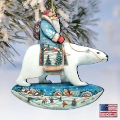 Set Of 2 Santa Riding Polar Bear Wooden Christmas Ornaments 5.5" -Christmas Trees Shop 8116382 4 04853.1667549849