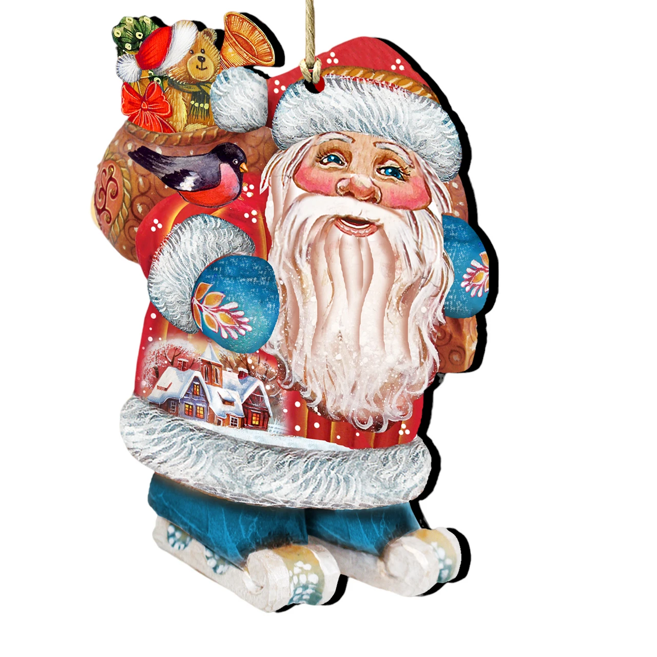 Set Of 2 Santa Claus Is Coming To Town Wooden Christmas Ornaments 5.5" 1 Set Of 2 Santa Claus Is Coming To Town Wooden Christmas Ornaments 5.5"