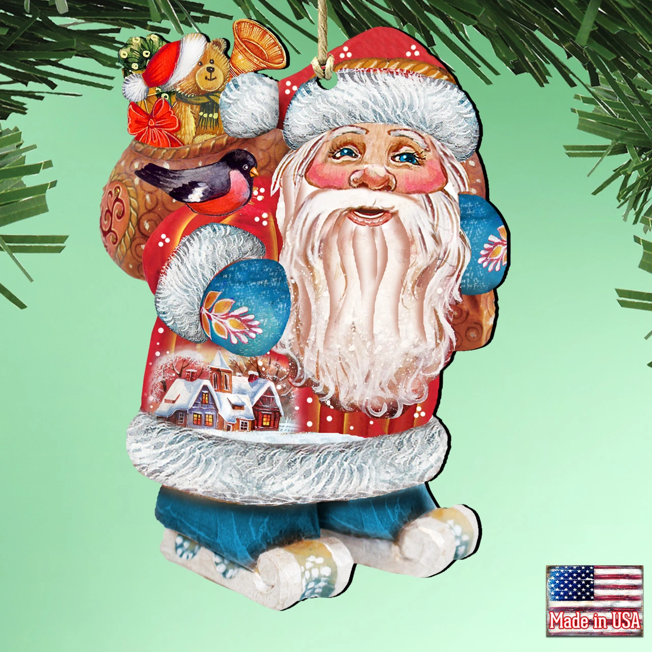 Set Of 2 Santa Claus Is Coming To Town Wooden Christmas Ornaments 5.5" 2 Set Of 2 Santa Claus Is Coming To Town Wooden Christmas Ornaments 5.5" - Image 2