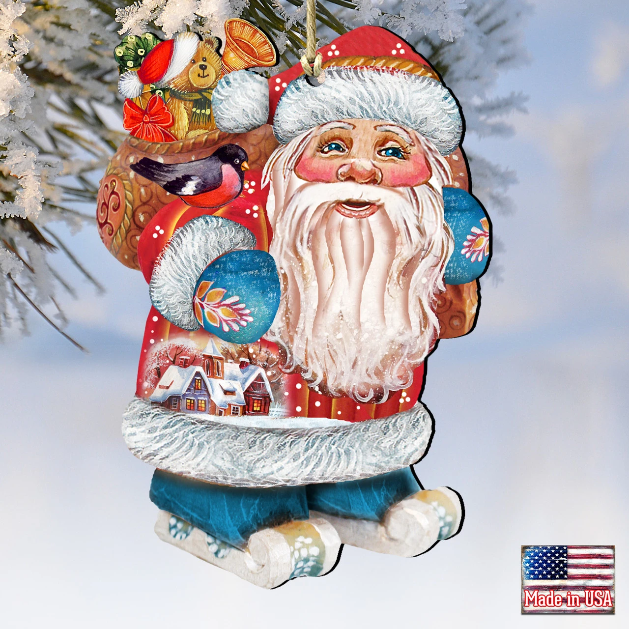Set Of 2 Santa Claus Is Coming To Town Wooden Christmas Ornaments 5.5" 4 Set Of 2 Santa Claus Is Coming To Town Wooden Christmas Ornaments 5.5" - Image 4