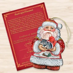 Set Of 2 Santa Claus With Sweet Cats Wooden Christmas Ornaments 5.5" -Christmas Trees Shop 8117808 3 14161.1667549870