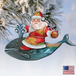 Set Of 2 Santa Ride Whale Coastal Wooden Christmas Ornaments 5.5" -Christmas Trees Shop 8117827 4 45700.1667549875