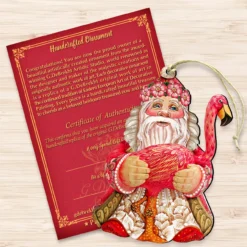 Set Of 2 Santa With A Flamingo Wooden Christmas Ornaments 5.5" -Christmas Trees Shop 8117835 3 20747.1667549878